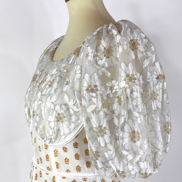 For Love & Lemons Lupita Mini Dress NEW White Gold Corset Shimmer Floral Lace L - Picture 4 of 8